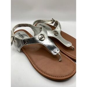 Michael Kors Marcella Silver Metallic Thong Sandals Kids Size‎ 4